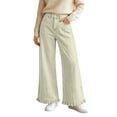thumbnail image 1 of cocolona Womens Street Casual Loose Jean Pants Button Zipper Waist Straight Ruffle Wide Leg Denim Pants with Pockets, 1 of 5
