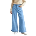 thumbnail image 1 of cocolona Womens Street Casual Loose Jean Pants Button Zipper Waist Straight Ruffle Wide Leg Denim Pants with Pockets, 1 of 5