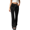 thumbnail image 1 of cocolona Womens Street High Waist Velour Pants Elastic Waist Straight Wide Leg Travel Pants with Pockets, 1 of 5