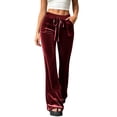 thumbnail image 1 of cocolona Womens Street High Waist Velour Pants Elastic Waist Straight Wide Leg Travel Pants with Pockets, 1 of 5
