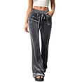 thumbnail image 1 of cocolona Womens Street High Waist Velour Pants Elastic Waist Straight Wide Leg Travel Pants with Pockets, 1 of 5