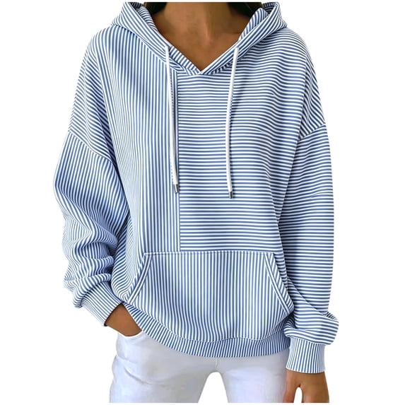 cocolona Womens Striped Pullover Hoodie Long Sleeve Drawstring Loose Sweatshirts Casual Outfits Tops