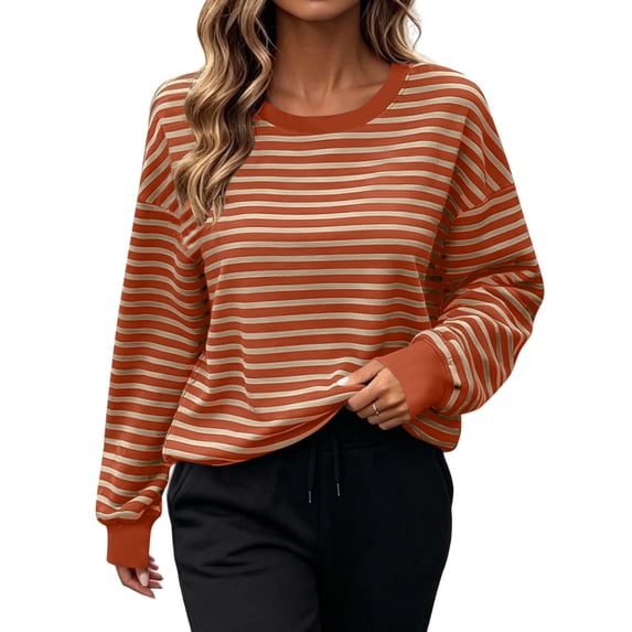 cocolona Womens Striped Pullover Sweatshirts Crew Neck Long Sleeve Casual Loose Fall Tops