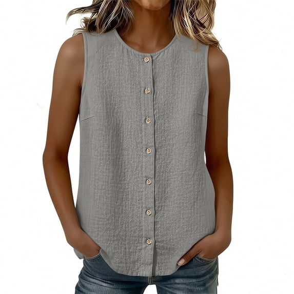 cocolona Womens Summer Basic Tank Tops Crew Neck Sleeveless Loose Shirts Trendy Casual Solid Color Blouses
