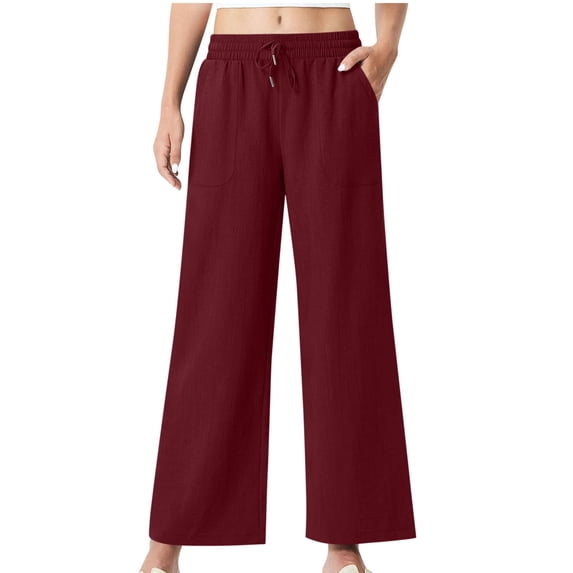 cocolona Womens Summer Beach Pants Straight Elastic Waist Wide Leg Lounge Pants Casual Loose Trousers with Pocket