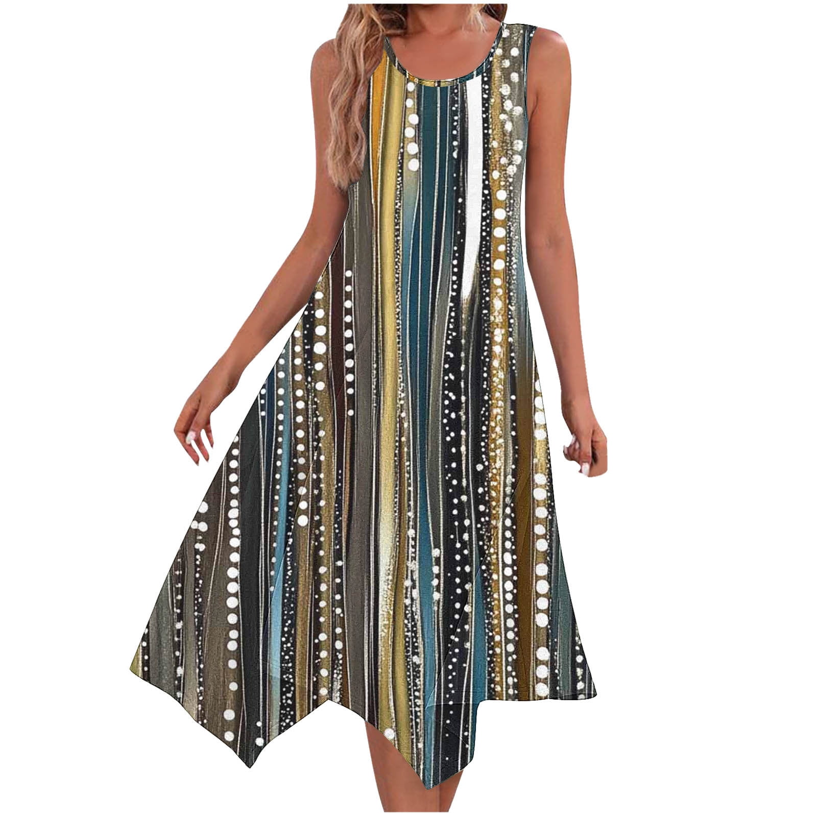 Women Dresses Summer V Neck Floral Print Boho Beach Dress