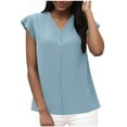 thumbnail image 1 of cocolona Womens Summer Button V Neck Tops Fashion Loose Solid Color Cap Sleeve T-shirts Lightweight Casual Blouses, 1 of 8