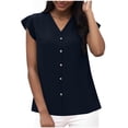 thumbnail image 1 of cocolona Womens Summer Button V Neck Tops Fashion Loose Solid Color Cap Sleeve T-shirts Lightweight Casual Blouses, 1 of 8