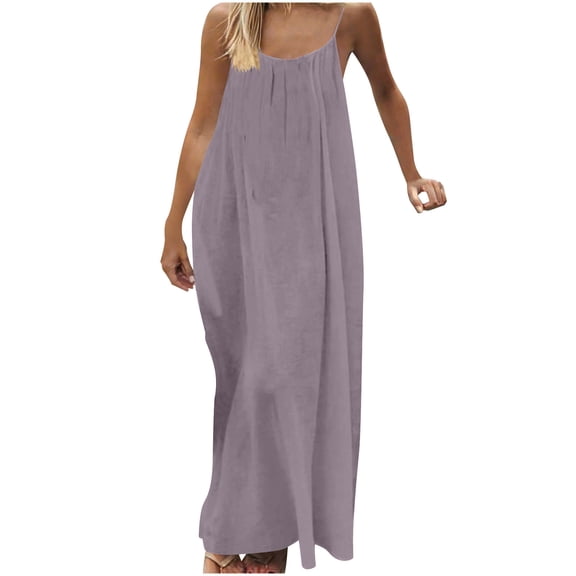 cocolona Womens Summer Camisole Maxi Dress Casual Solid Color Crew Neck Sleeveless Backless Long Dress Vacation Beach Sundress