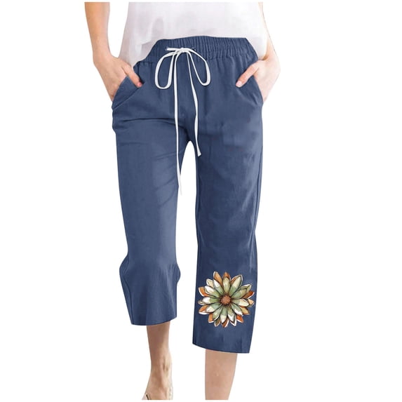 cocolona Womens Summer Capri Pants Casual Loose Wide Leg Pants Drawstring Cropped Trousers with Pockets
