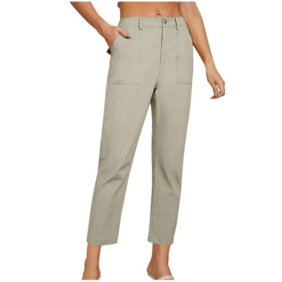 cocolona Womens Summer Capri Pants Dressy Casual Solid Color Elastic Work Cropped Trousers