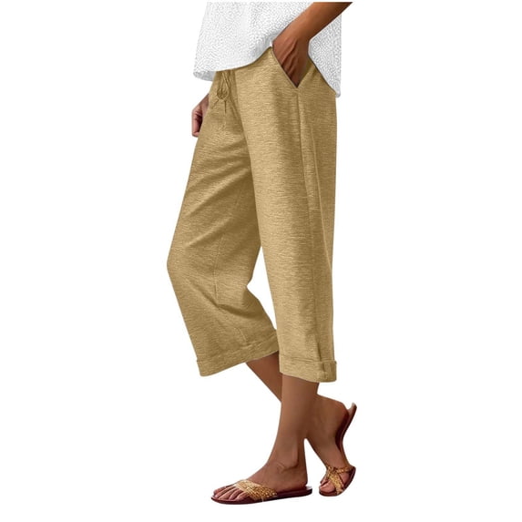 cocolona Womens Summer Capri Pants Elastic Waist Drawstring Sweatpants Casual Loose Yoga Workout Pants Vacation Beach Capri Pants