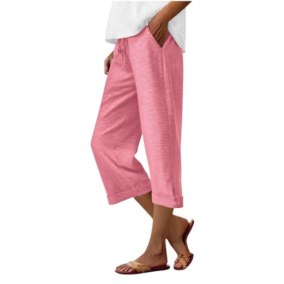 cocolona Womens Summer Capri Pants Elastic Waist Drawstring Sweatpants Casual Loose Yoga Workout Pants Vacation Beach Capri Pants