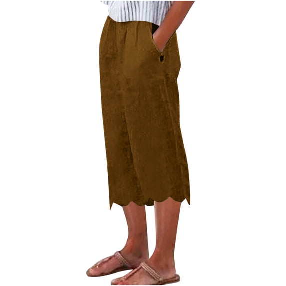 cocolona Womens Summer Capri Pants Straight Elastic Waist Lounge Pants Casaul Loose Cropped Trousers with Pocket