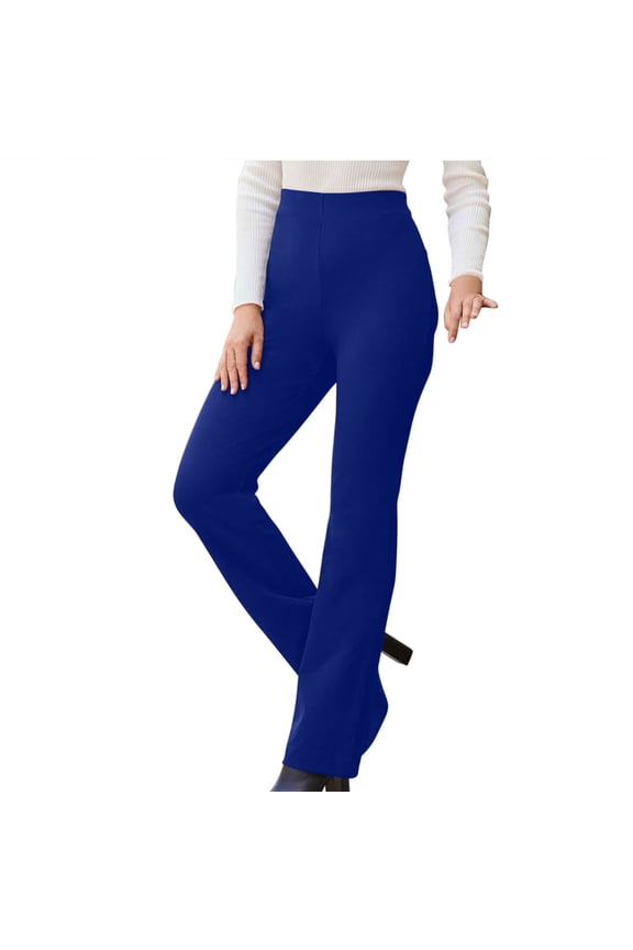Womens Summer Casaul Business Dress Pants Elastic Waist Wide Leg Work Pants Solid Color Stretch Slim Flare Leggings with Side Zipper