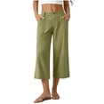 thumbnail image 1 of cocolona Womens Summer Casual Beach Capri Pants Elastic Button Waist Straight Wide Leg Lounge Cropped Pants with Pockets, 1 of 5
