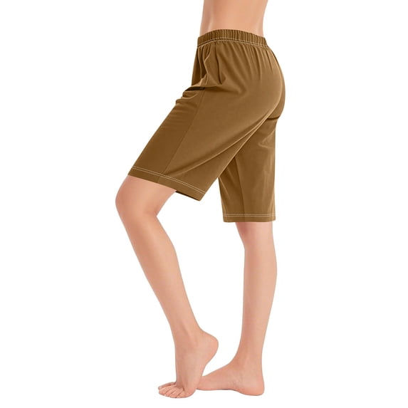 cocolona Womens Summer Casual Beach Shorts Elastic Waist Drawstring Lounge Athletic Knee Length Shorts with Pocket