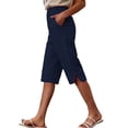thumbnail image 1 of cocolona Womens Summer Casual Beach Shorts Elastic Waist Straight Splited Wide Leg Knee Length Shorts with Pockets, 1 of 5