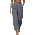thumbnail image 1 of cocolona Womens Summer Casual Belt Dress Pants Elastic Waist Straight Wide Leg Business Work Pants with Pockets, 1 of 5