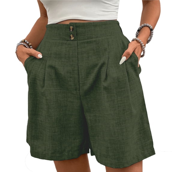 cocolona Womens Summer Casual Bermuda Shorts Elastic Button Waist Straight Wide Leg Beach Shorts with Pocket