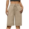 thumbnail image 1 of cocolona Womens Summer Casual Bermuda Shorts Elastic Waist Drawstring Wide Leg Knee Length Beach Shorts with Pocket, 1 of 5