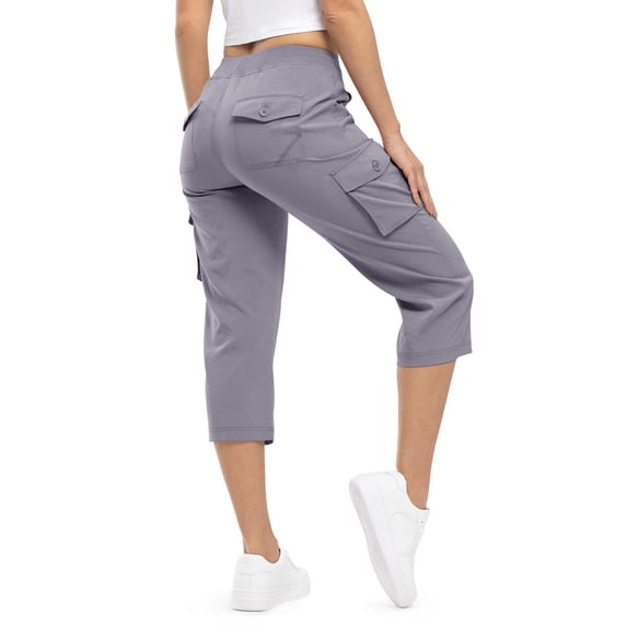 cocolona Womens Summer Casual Capri Cargo Pants Elastic Waist Drawstring Wide Leg Outdoor Hiking Cropped Pants with Pockets