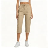 cocolona Womens Summer Casual Capri Cargo Pants Elastic Waist ...