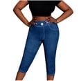 thumbnail image 1 of cocolona Womens Summer Casual Capri False Jeans Elastic Button Waist Stretch Slim Outdoor Gym Cargo Leggings, 1 of 5