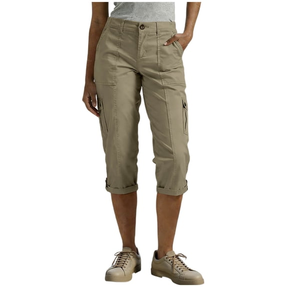 cocolona Womens Summer Casual Cargo Capri Pants Elastic Waist Straight Cuffed Wide Leg Cropped Work Pants with Pockets