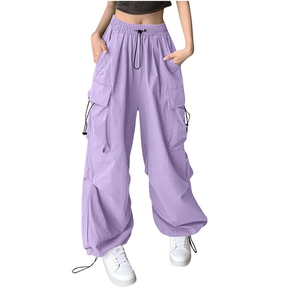 cocolona Womens Summer Casual Cargo Pants Elastic Waist Straight Outdoor Hiking Jogger Pants with Pockets