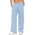 thumbnail image 1 of cocolona Womens Summer Casual Cargo Pants Elastic Waist Straight Wide Leg Outdoor Hiking Pants with Pockets, 1 of 5