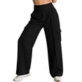thumbnail image 1 of cocolona Womens Summer Casual Cargo Pants Elastic Waist Straight Wide Leg Workout Gym Trousers with Pockets, 1 of 5