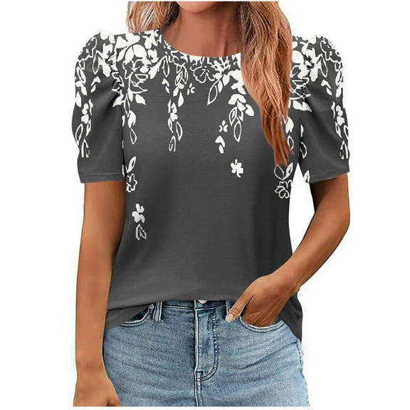 cocolona Womens Summer Casual Dressy Blouse Fashion Crew Neck Short Sleeve Floral Print Tops Business Work T-shirts