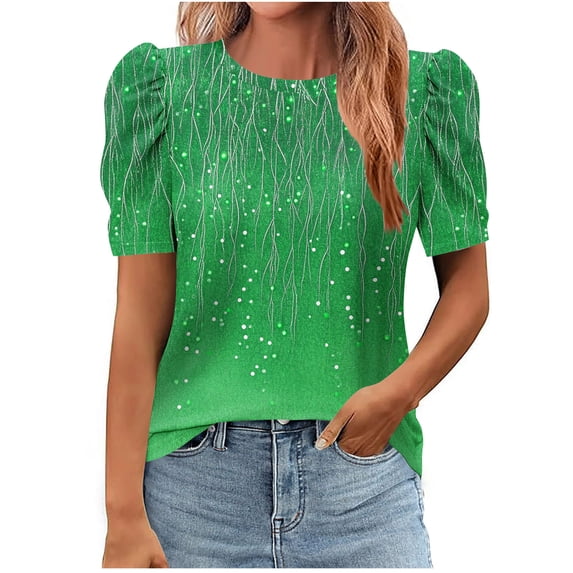 cocolona Womens Summer Casual Dressy Blouse Fashion Crew Neck Short Sleeve Vintage Print Tops Business Work T-shirts