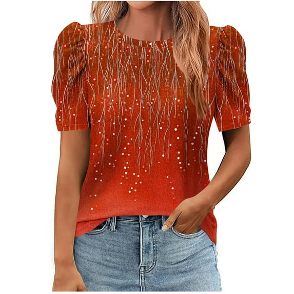 cocolona Womens Summer Casual Dressy Blouse Fashion Crew Neck Short Sleeve Vintage Print Tops Business Work T-shirts