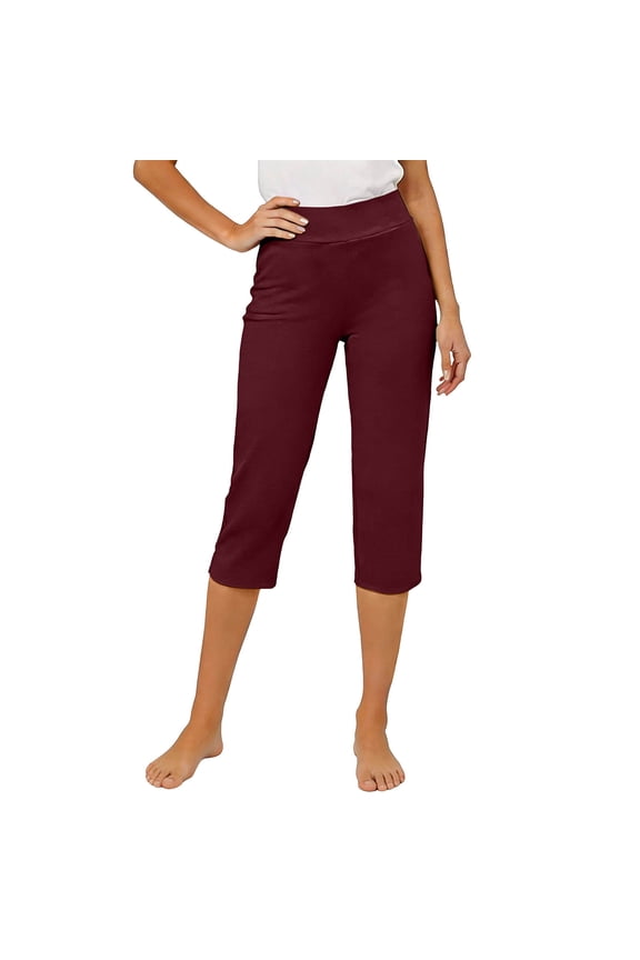 Womens Summer Casual Dressy Capris Pants Elastic Waist Split Leg Cropped Pants with Pocket