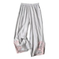 thumbnail image 1 of cocolona Womens Summer Casual Embroidered Lounge Pants Elastic Waist Straight Wide Leg Cropped Pants with Pockets, 1 of 3