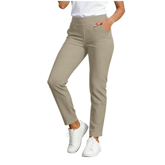 cocolona Womens Summer Casual Golf Pants Elastic Waist Straight Wide Leg Outdoor Workout Gym Pants with Pockets