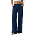 thumbnail image 1 of cocolona Womens Summer Casual High Waist Beach Pants Elastic Button Waist Straight Wide Leg Trousers with Pocket, 1 of 5