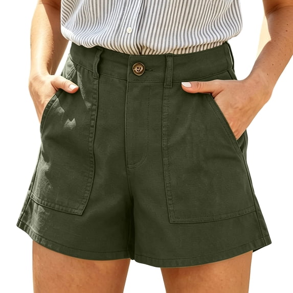 cocolona Womens Summer Casual High Waist Bermuda Shorts Button Zipper Waist Straight Wide Leg Beach Pants with Pockets