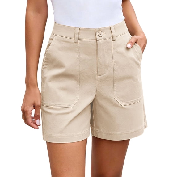 cocolona Womens Summer Casual High Waist Bermuda Shorts Elastic Button Waist Straight Wide Leg Work Beach Shorts with Pockets