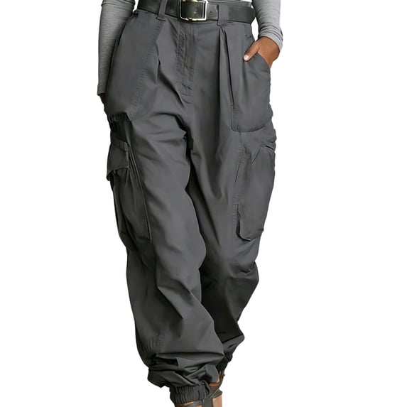 cocolona Womens Summer Casual High Waist Cargo Pants Elastic Waist Straight Outdoor Hiking Joggers with Pockets