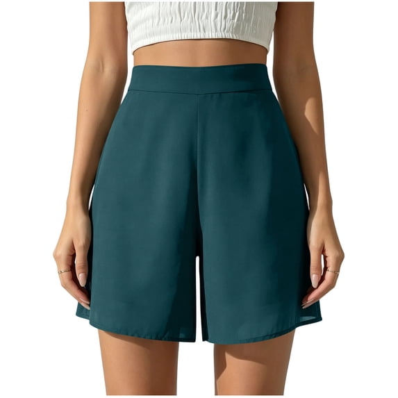 cocolona Womens Summer Casual High Waist Chiffon Dress Shorts Breathable Elastic Waist Straight Wide Leg Beach Shorts