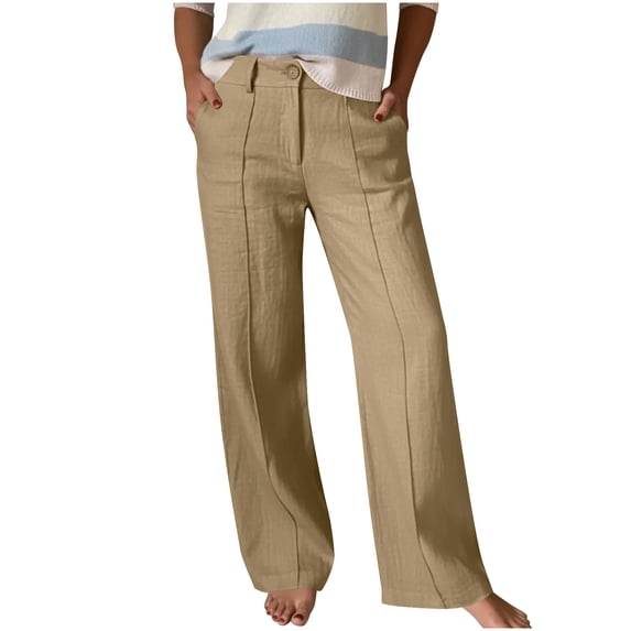 cocolona Womens Summer Casual High Waist Lounge Pants Button Zipper Waist Straight Wide Leg Pants with Pockets