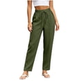 thumbnail image 1 of cocolona Womens Summer Casual High Waist Pants Elastic Waist Drawstring Straight Vacation Beach Pants with Pockets, 1 of 4