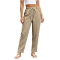 thumbnail image 1 of cocolona Womens Summer Casual High Waist Pants Elastic Waist Drawstring Straight Vacation Beach Pants with Pockets, 1 of 4