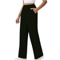 thumbnail image 1 of cocolona Womens Summer Casual High Waist Pants Elastic Waist Loose Straight Wide Leg Work Pants with Pocket, 1 of 5