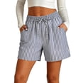 thumbnail image 1 of cocolona Womens Summer Casual High Waist Striped Beach Shorts Elastic Waist Drawstring Wide Leg Lounge Pants with Pockets, 1 of 5