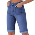 thumbnail image 1 of cocolona Womens Summer Casual Jean Shorts Elastic Button Waist Straight Cuffed Wide Leg Denim Shorts with Pockets, 1 of 5