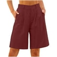 thumbnail image 1 of cocolona Womens Summer Casual Knee Length Linen Shorts Elastic Waist Stretch Wide Leg Athletic Shorts with Pocket, 1 of 5
